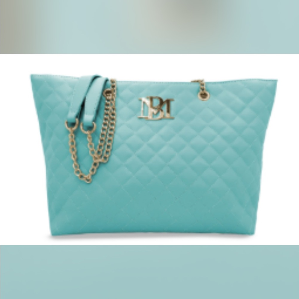 Quilted Blue Tote with Gold Chain